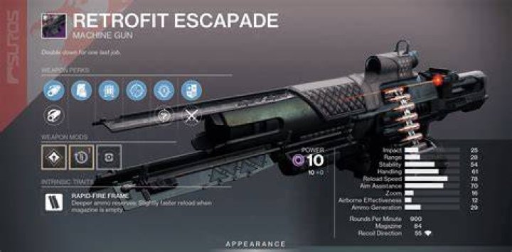Retrofit Escapade Machine Gun Weapon Appearance Inspect View in Destiny 2
